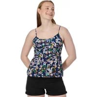 Women's printed tank top Ragwear Bonisa, navy with colorful floral pattern, spaghetti straps, and gathered neckline.