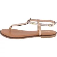 Women's sandal Les Tropeziennes Handrea, tan sole, metallic straps, adjustable ankle buckle.