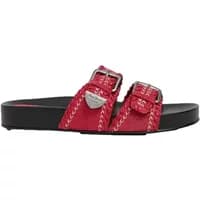 Red women's sandals Pepe Jeans Agnes Ethnic with dual buckle straps and white stitching on black sole.