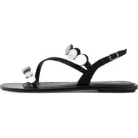 Black Tamaris women's sandals with silver circular embellishments and adjustable ankle strap.