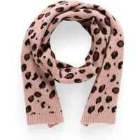 Pink women's scarf with black and brown leopard print pattern by Kaffe.