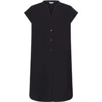 Black b.young BYEllana women's shirt dress with short sleeves, button-down front, and a relaxed fit.