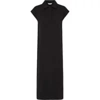 Black women's shirt dress by b.young, cap sleeves, collared neckline, knee-length, minimalist design.