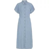 Blue striped women's shirt dress with short sleeves and button-down front by b.young Kosmo.