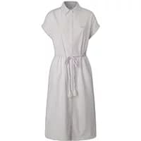 White women's shirt dress by Pepe Jeans, short sleeves, collared, with waist tie and knee-length hem.