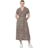 Women's shirt dress Ragwear Sawira Long Print, leopard pattern, short sleeves, button-up front, belted waist, mid-calf length.