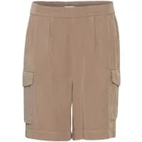Beige women's shorts by b.young Luma 2 with elastic waistband, side pockets, and knee-length hem.