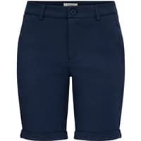 Navy blue women's shorts by fransa, knee-length with rolled cuffs and button closure.