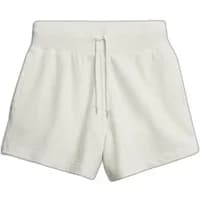 White women's shorts by Superdry Studios, featuring a high waist, drawstring, and soft fabric.