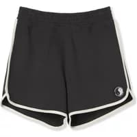 Black women's shorts with white trim and elastic waistband, featuring Town & Country Surf Designs logo on the leg.