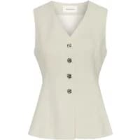 Women's silver button cardigan, sleeveless, V-neck, fitted waist, by Moss Copenhagen Esteriane.