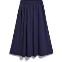 Navy blue A-line skirt by ARMEDANGELS with gathered waist and flowing poplin fabric.