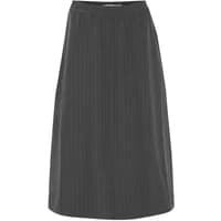 Gray women's skirt by b.Young, knee-length with subtle vertical pinstripes and a fitted waistband.