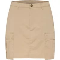 Beige women's CULTURE CUHalina skirt with button closure and side cargo pockets.