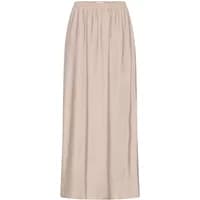 Beige women's Ichi Joa skirt, long and flowy with a gathered waistband and smooth fabric texture.