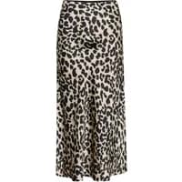 Leopard print women's skirt KAFFE KAJune, mid-length, flowy fabric with elastic waistband.
