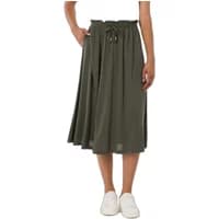 Olive green Ragwear Sharmy women's skirt, midi length, elastic waistband with drawstring, side pockets, flowy fabric.