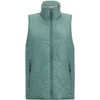 Teal sleeveless down jacket by Regatta with high collar, quilted pattern, and front zipper.