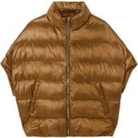 Brown women's sleeveless down jacket by Stefanel with high collar and front zipper.