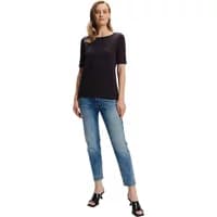 Women's Slim Boyfriend Jeans by Greenpoint, light blue denim, mid-rise, relaxed fit, cropped length.