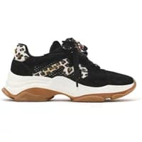 Black and leopard print women's sneakers with chunky white sole and brown accents, by Steve Madden.