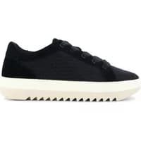 Black TOMS Rea women's sneakers with textured fabric, white platform sole, and zigzag tread pattern.