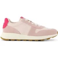 Pink and beige women's TOMS TRVL LITE Retro sneakers with white laces and gum sole.