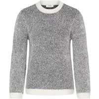 Women's striped sweater by b.young Minna, gray and white with long sleeves and ribbed cuffs.