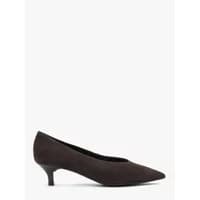 Women's black suede heels Ryłko Sarah with pointed toe and low kitten heel.