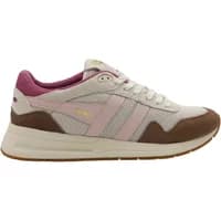 Women's suede trainers Gola Delta, pink and white with brown accents, lace-up design, and cushioned sole.