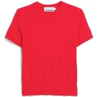 Red women's T-shirt by ARMEDANGELS, short sleeves, round neck, simple design.