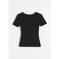 Black women's T-shirt Diverse Nadianka 261, short sleeves, round neckline, fitted cut.