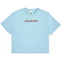 Light blue women's T-shirt by Element with colorful mushroom graphic on chest.