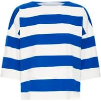 Women's T-shirt fransa FRSiva 6, blue and white horizontal stripes, three-quarter sleeves, crew neck.