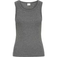Gray women's sleeveless T-shirt by fransa, featuring a round neckline and a fitted silhouette.