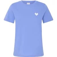 Blue women's T-shirt by Ichi with a white heart graphic on the chest.