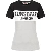 Black and gray women's Lonsdale Tulse T-shirt with bold Lonsdale London logo and Union Jack on chest.