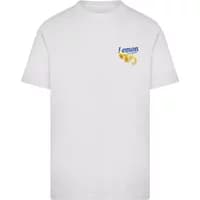 White women's T-shirt by Mister Tee with "Lemon Soda" text and lemon graphic on the chest.