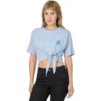Light blue Ragwear Austina Slub women's T-shirt with front tie and short sleeves, featuring a small green emblem.