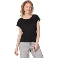 Black Ragwear Grateen B women's T-shirt, short sleeves, round neckline, paired with light gray pants.