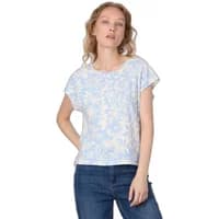 White and blue floral print women's T-shirt by Ragwear with short sleeves and a relaxed fit.