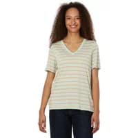 Striped women's T-shirt by Ragwear, featuring a V-neck and short sleeves in soft pastel hues.