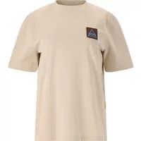 Beige women's T-shirt by SOS, featuring a small chest logo patch and short sleeves.