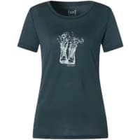 Navy women's T-shirt by Super.Natural with white flower boots graphic on the chest.