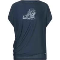 Navy women's T-shirt by Super.Natural with white flower sneaker graphic, loose fit, short sleeves.