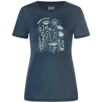 Navy women's T-shirt with floral graphic and "super.natural" text, short sleeves, round neck.
