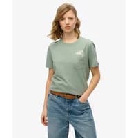 Green women's T-shirt by Superdry with "Psychic Readings" print, short sleeves, and crew neck.