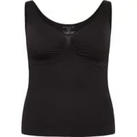 Black KAFFE Curve Carol women's tank top with a scoop neckline and ruched bust detail.