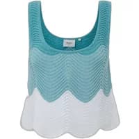 Teal and white scalloped knit women's tank top by Pepe Jeans, featuring a scoop neckline and sleeveless design.
