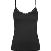 Black women's tank top with lace-trimmed V-neck and thin straps, Triumph Feel Of Cotton.